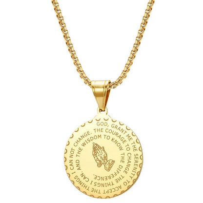 Plated Prayer Hands Coin Medal Pendant Necklace