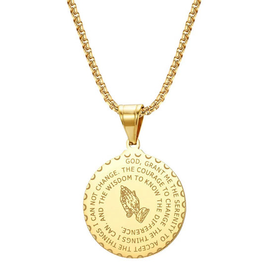 Plated Prayer Hands Coin Medal Pendant Necklace