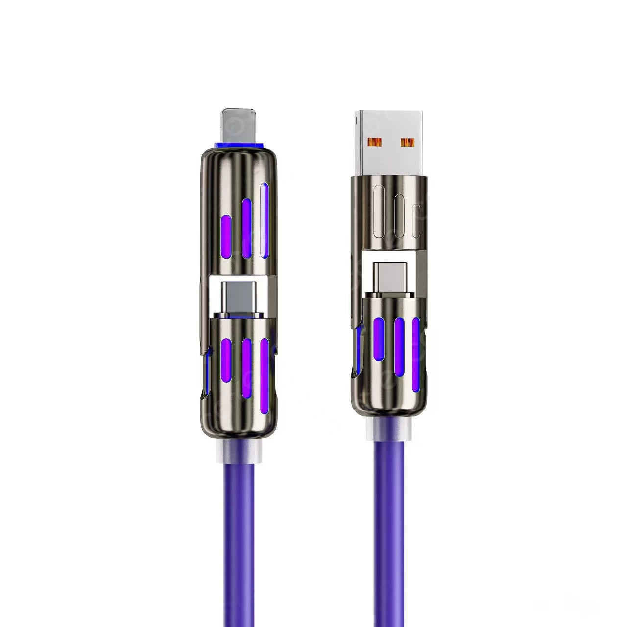 240W 4 in 1 Charging Cable 6.6FT, USB A/C to C/Lightning with Light iPhone Charger for iPhone