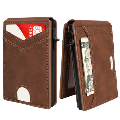 Slim Minimalist RFID Leather Wallet Pop Up Card Holder for Cash Coins & Credit Cards