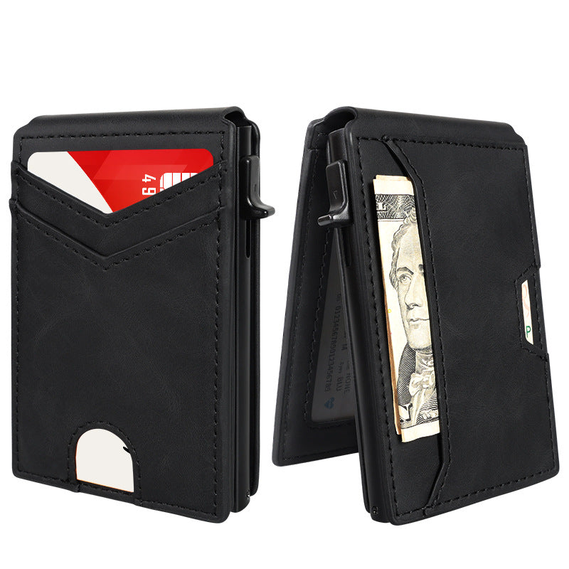 Slim Minimalist RFID Leather Wallet Pop Up Card Holder for Cash Coins & Credit Cards