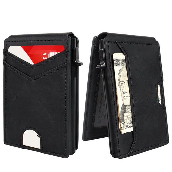 Slim Minimalist RFID Leather Wallet Pop Up Card Holder for Cash Coins & Credit Cards