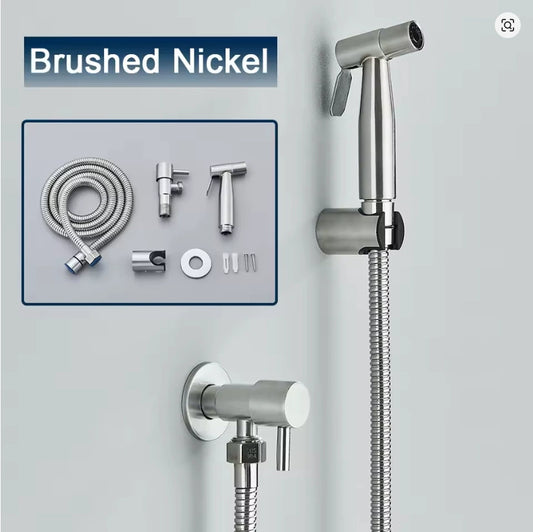 Wall Mounted Stainless Steel BrushedFaucet - Bathroom Cloth Diaper Sprayer Kit
