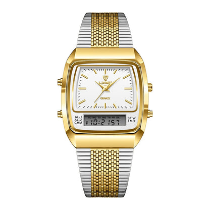 Retro Square Dial Watch for Men - Fashionable Waterproof 30M Dual Display Analog-Digital