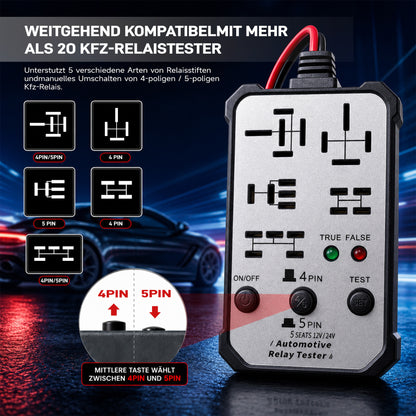 12V/24V Multi-Pin Automotive Relay Tester with Battery Clips