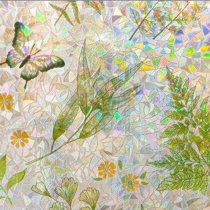 Sunroof Stained Glass Window Film, Decorative Rainbow Wildflower Static Window Clings