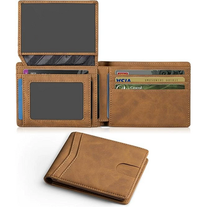 Genuine Leather Card Holder - Anti-magnetic Bi-fold Loose-leaf Wallet with a High-End Feel and Large Capacity