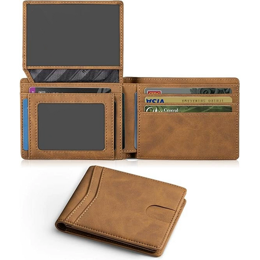 Genuine Leather Card Holder - Anti-magnetic Bi-fold Loose-leaf Wallet with a High-End Feel and Large Capacity