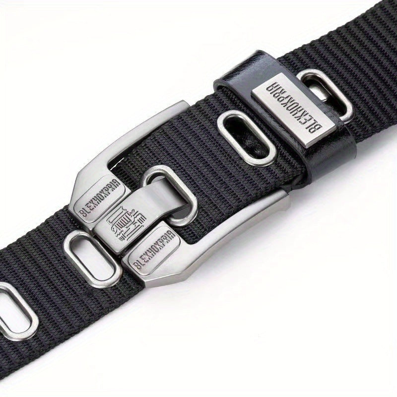 Mens Elastic Heavy Duty Alloy Square Buckle Braided Belt, No Hole Adjustable Casual Work Belts