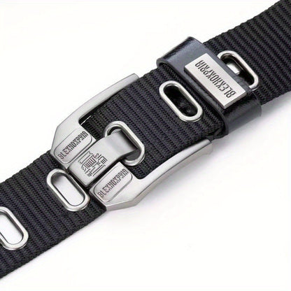 Mens Elastic Heavy Duty Alloy Square Buckle Braided Belt, No Hole Adjustable Casual Work Belts