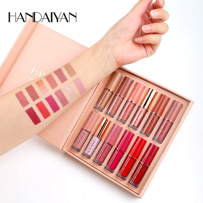 12-Color Book-Style Lip Glaze Set – Liquid Lipstick with Glossy & Pearlescent Finish