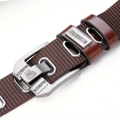 Mens Elastic Heavy Duty Alloy Square Buckle Braided Belt, No Hole Adjustable Casual Work Belts