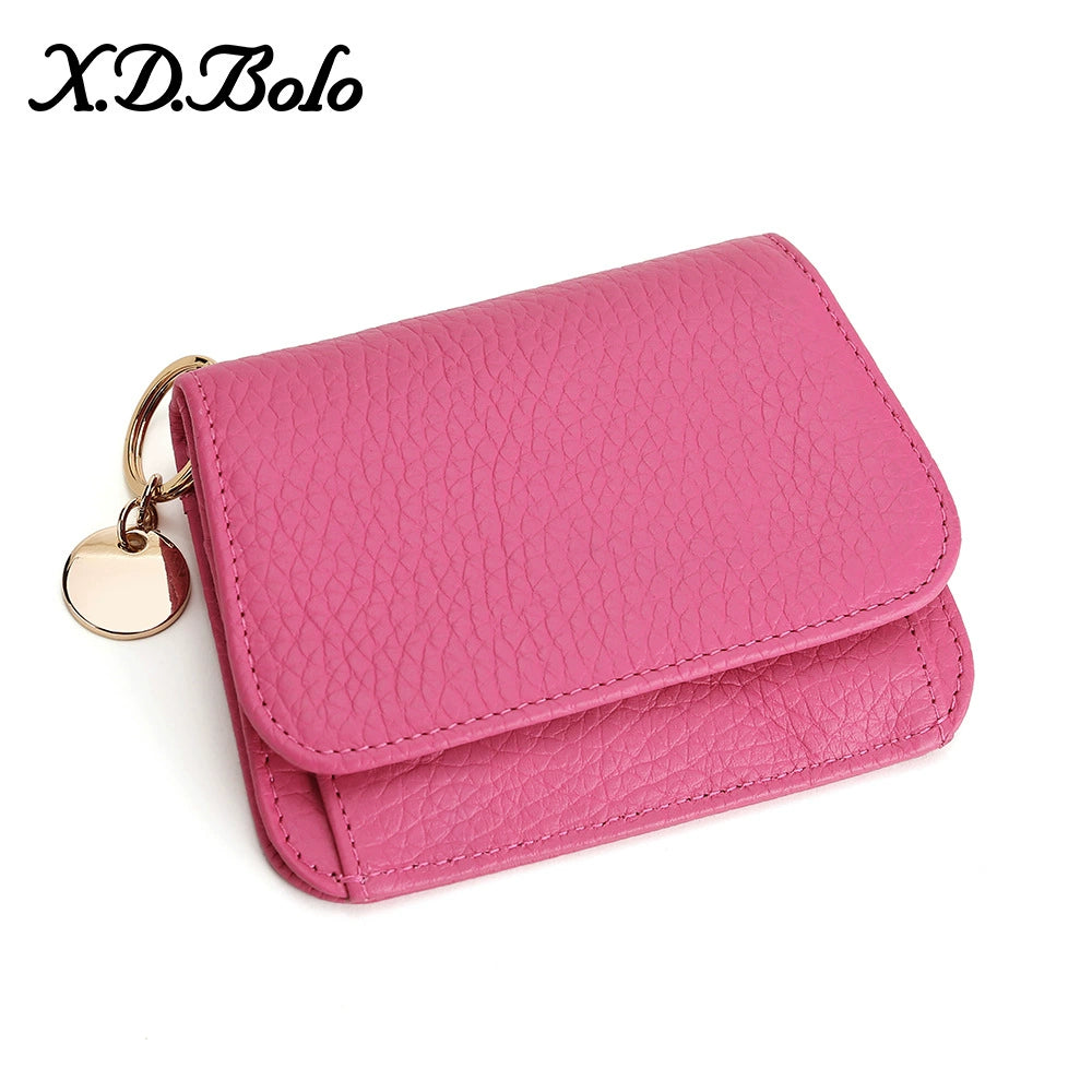 Women RFID Soft Genuine Leather Folding Button Wallet Coin Purse Zip Card Holder