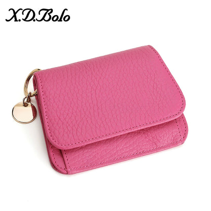 Women RFID Soft Genuine Leather Folding Button Wallet Coin Purse Zip Card Holder