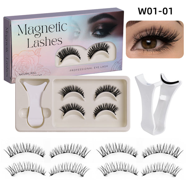 2 Pairs Reusable Magnetic Eyelashes Lashes with Curler