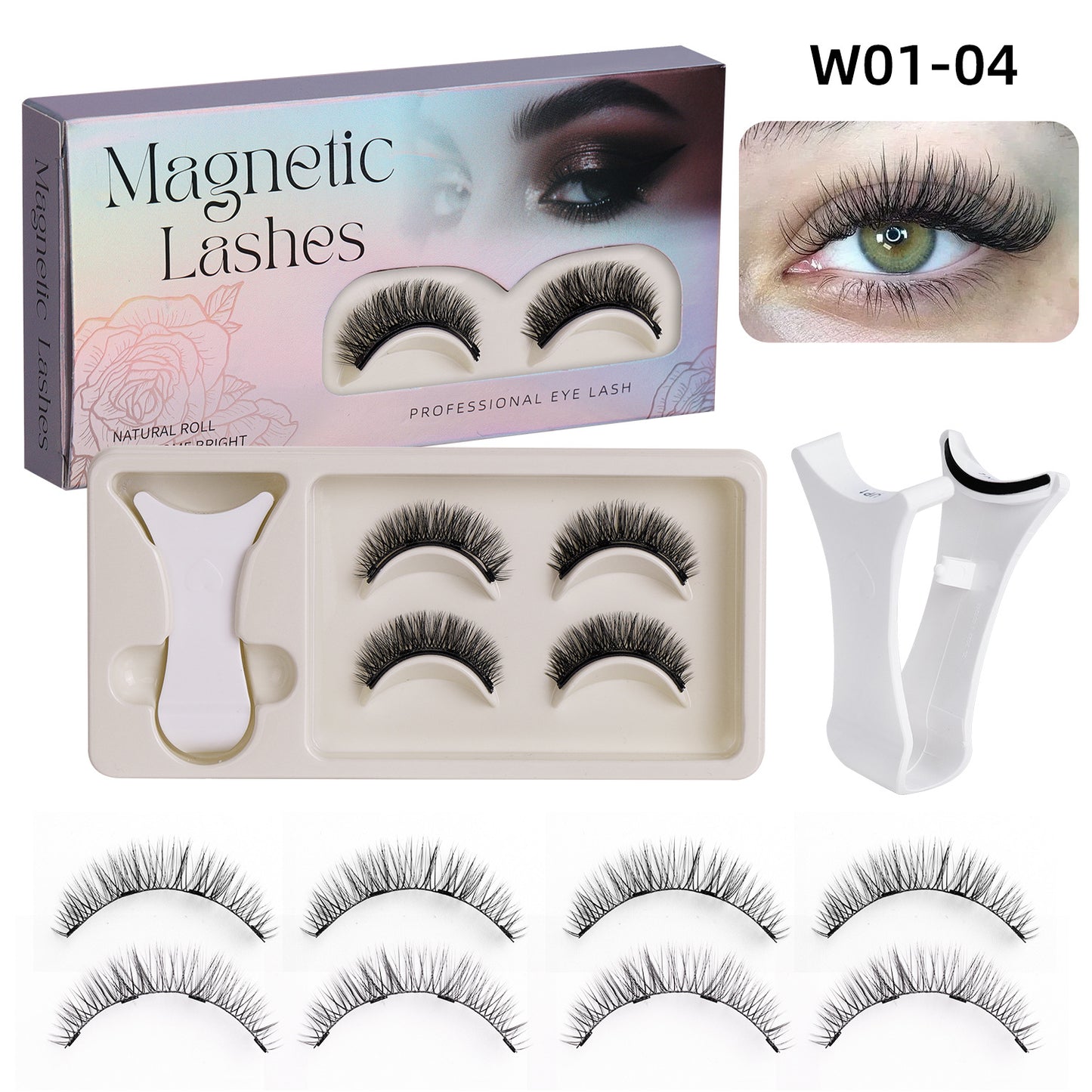 2 Pairs Reusable Magnetic Eyelashes Lashes with Curler