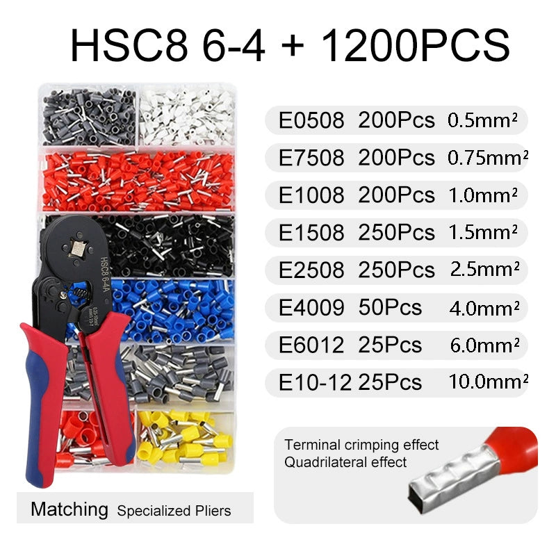 Ferrule Crimping Tool Kit with 1200pcs Wire Connectors