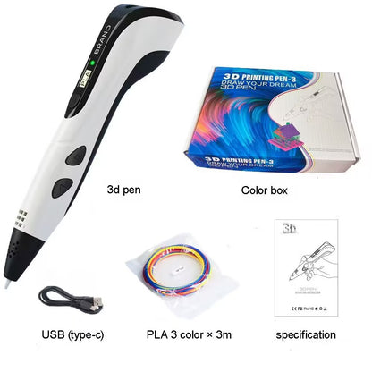 3D Printing Pen Set with Display - Includes 3 Starter Colors of PLA Filament, Stencil Book