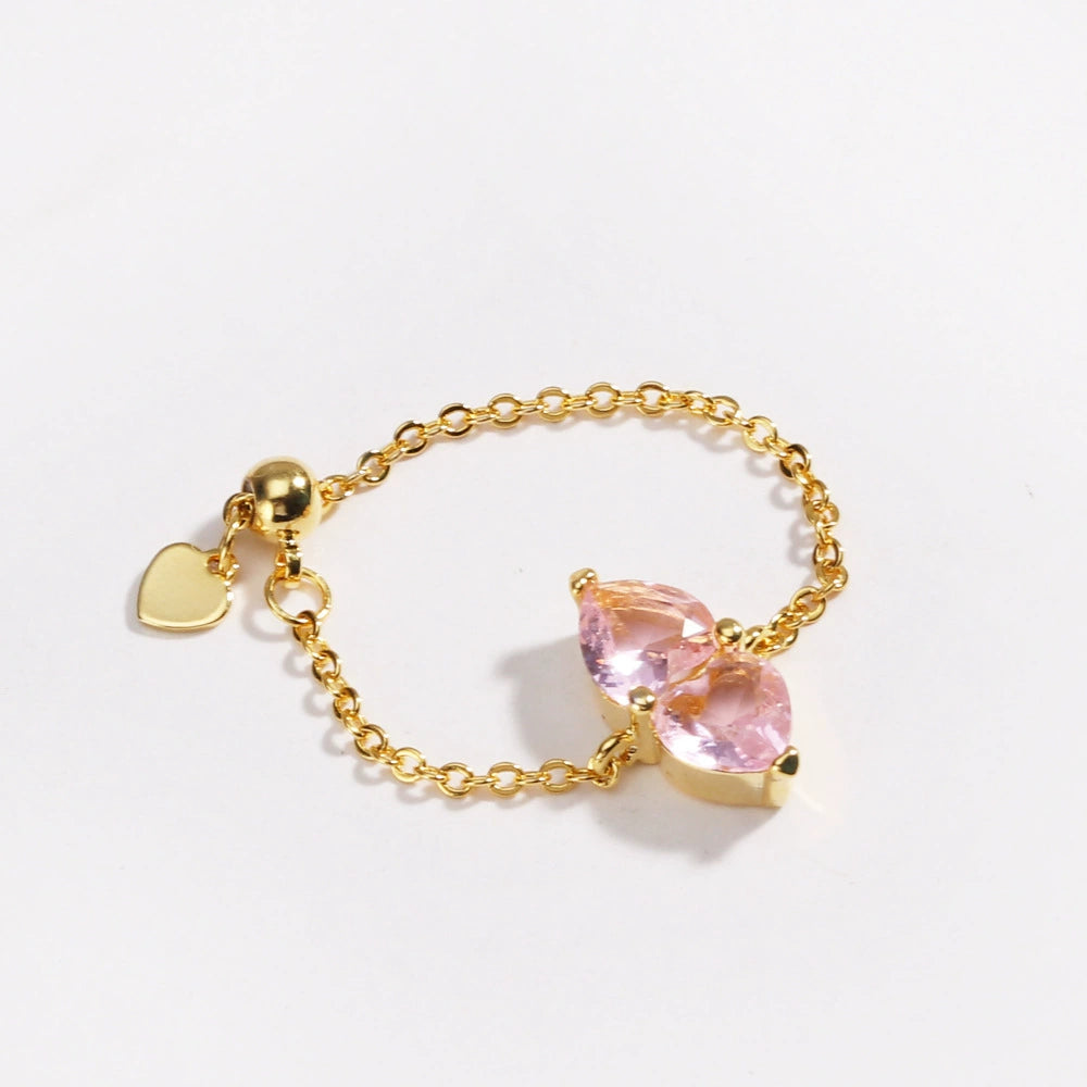 New Copper Plated Dual Heart Stretch Ring for Women - Adjustable Chain Fashion Jewelry