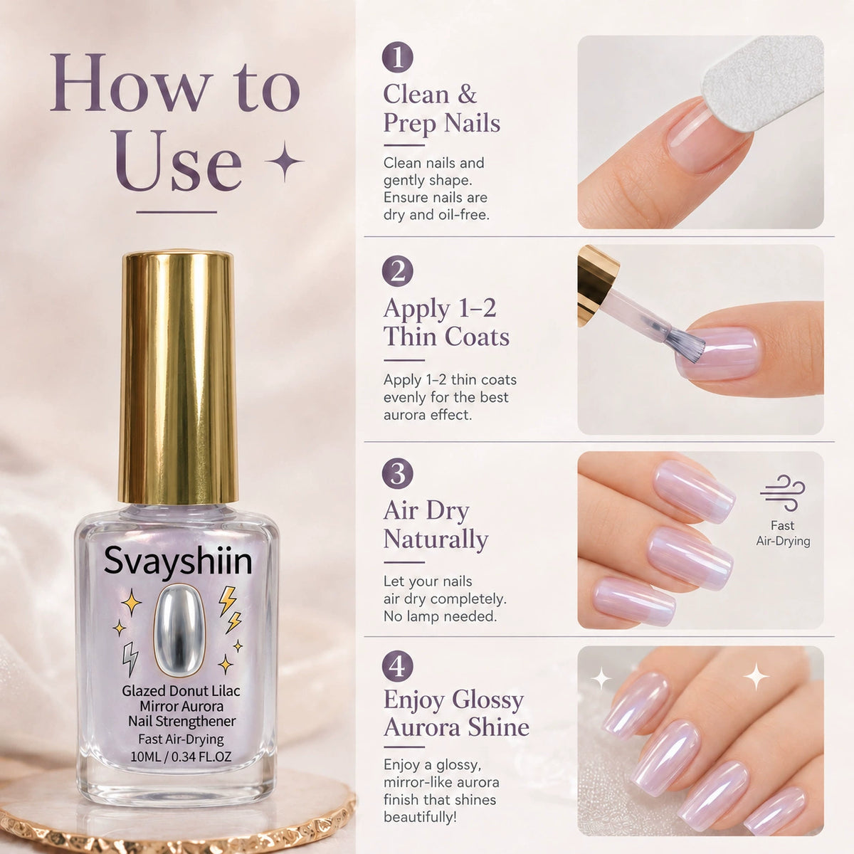 Glazed Donut Lilac Mirror Aurora Nail Strengthener Fast Air-Drying