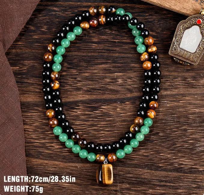 Wealth & Abundance Crystal Necklace, Green Aventurine and Tiger's Eye Pendant