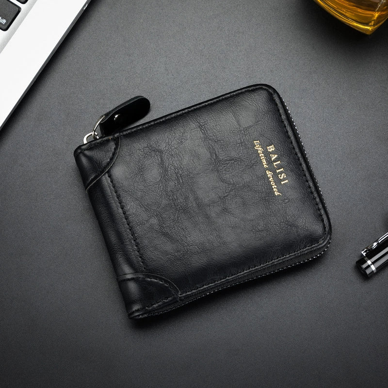 Men's Leather Zip Around Wallet ID Card Window Secure Zipper Bifold RFID