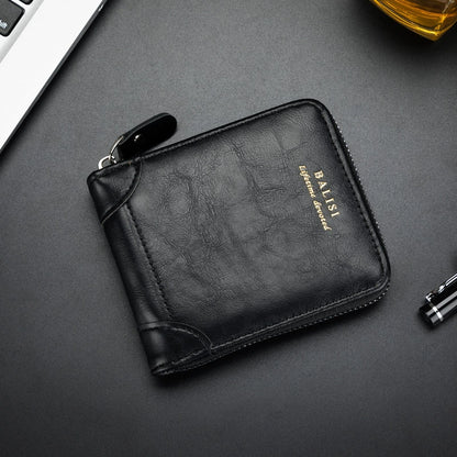 Men's Leather Zip Around Wallet ID Card Window Secure Zipper Bifold RFID