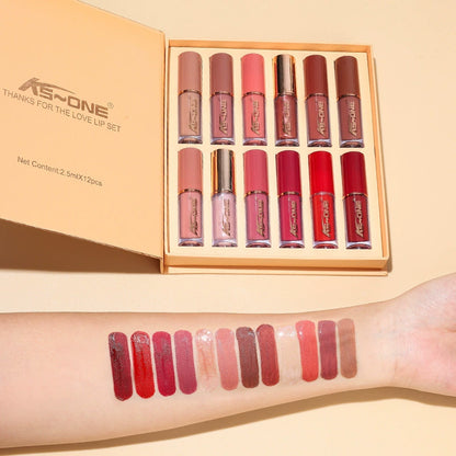 12-Color Book Lip Gloss Set Hot-Selling Matte Pearl Non-Stick Cup Lip Glaze