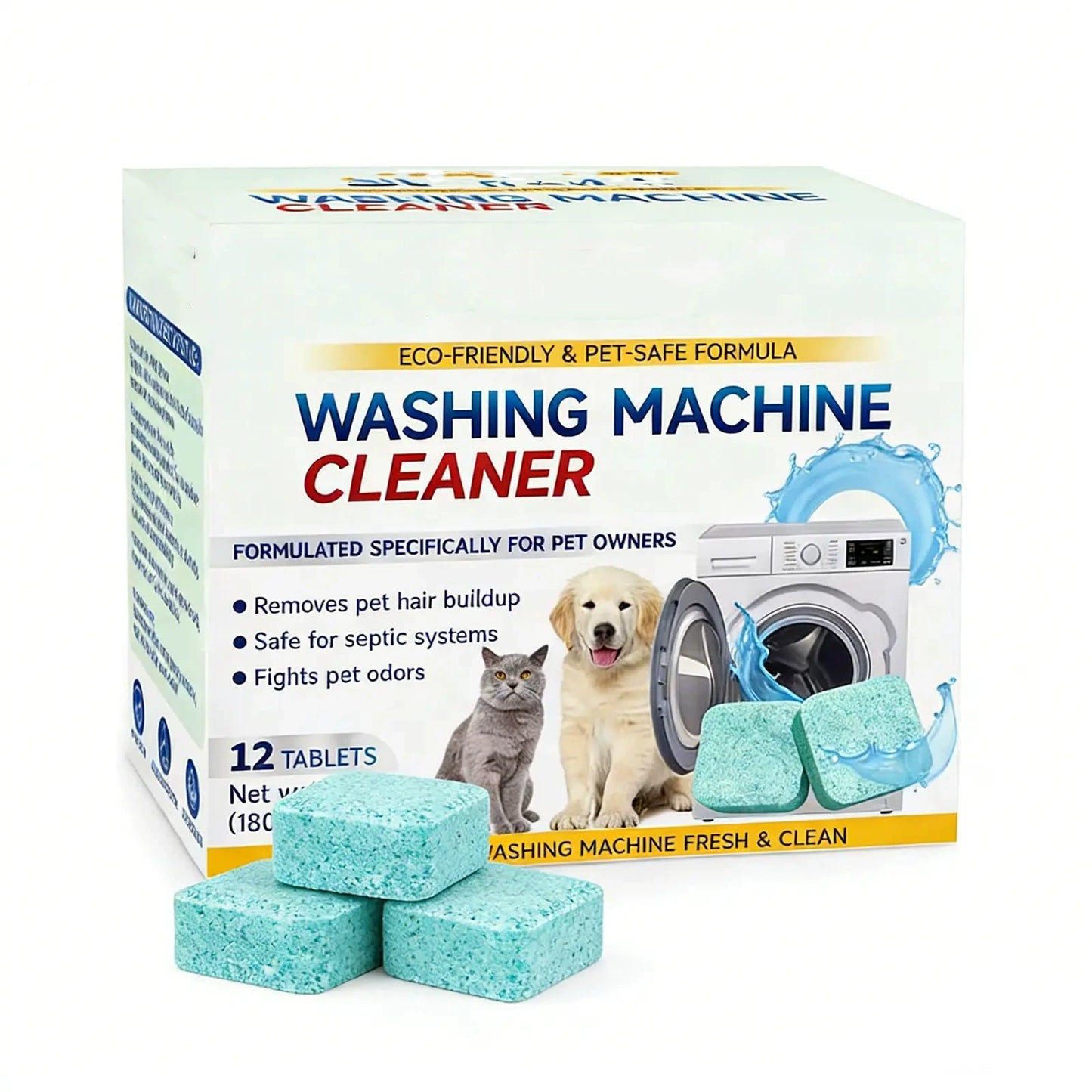 Washing Machine Cleaner Tablets 12 Pack, Deep Clean HE Front Load Top Load Washer, Remove Stubborn Pet Hair Odors