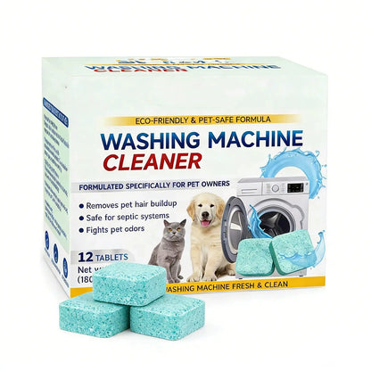 Washing Machine Cleaner Tablets 12 Pack, Deep Clean HE Front Load Top Load Washer, Remove Stubborn Pet Hair Odors