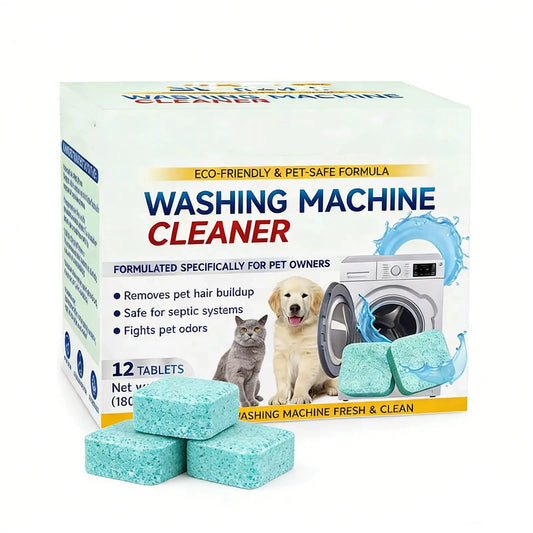 Washing Machine Cleaner Tablets 12 Pack, Deep Clean HE Front Load Top Load Washer, Remove Stubborn Pet Hair Odors