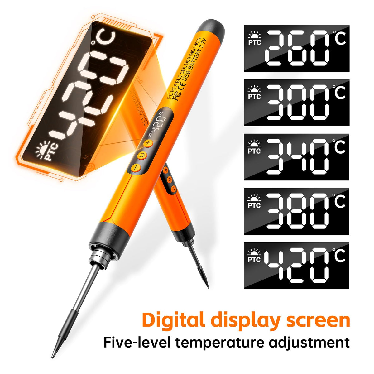 Cordless USB Rechargeable Portable Soldering Iron, 3-speed Temperature Adjustable