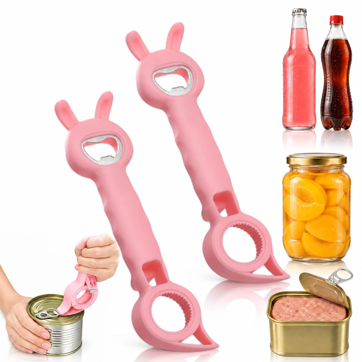 4-in-1 Bunny Shaped Bottle & Jar Opener, Multifunctional Easy-Grip Lid Opener