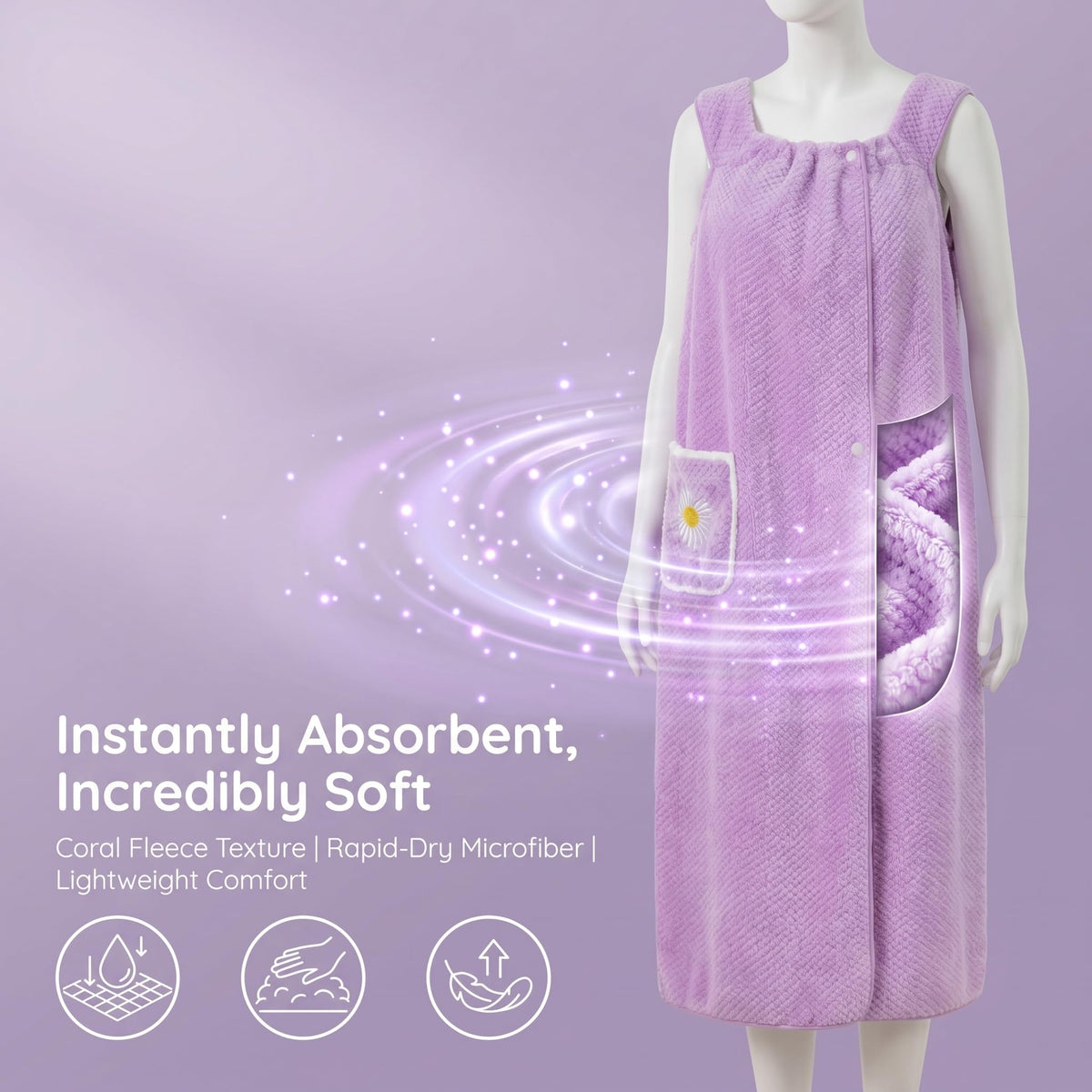 Quick Dry Absorb Water Wearable Bath Towel with Pocket, Soft Lightweight Sleeveless Vest Dress