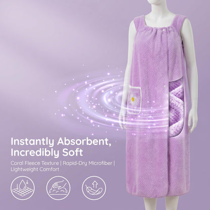 Quick Dry Absorb Water Wearable Bath Towel with Pocket, Soft Lightweight Sleeveless Vest Dress