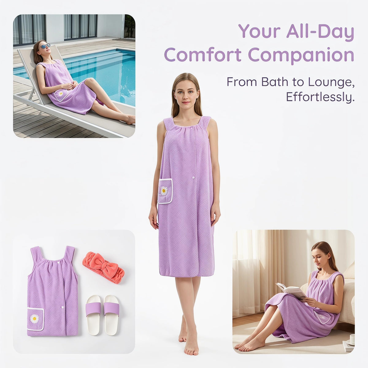 Quick Dry Absorb Water Wearable Bath Towel with Pocket, Soft Lightweight Sleeveless Vest Dress
