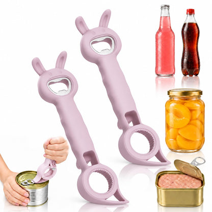 4-in-1 Bunny Shaped Bottle & Jar Opener, Multifunctional Easy-Grip Lid Opener