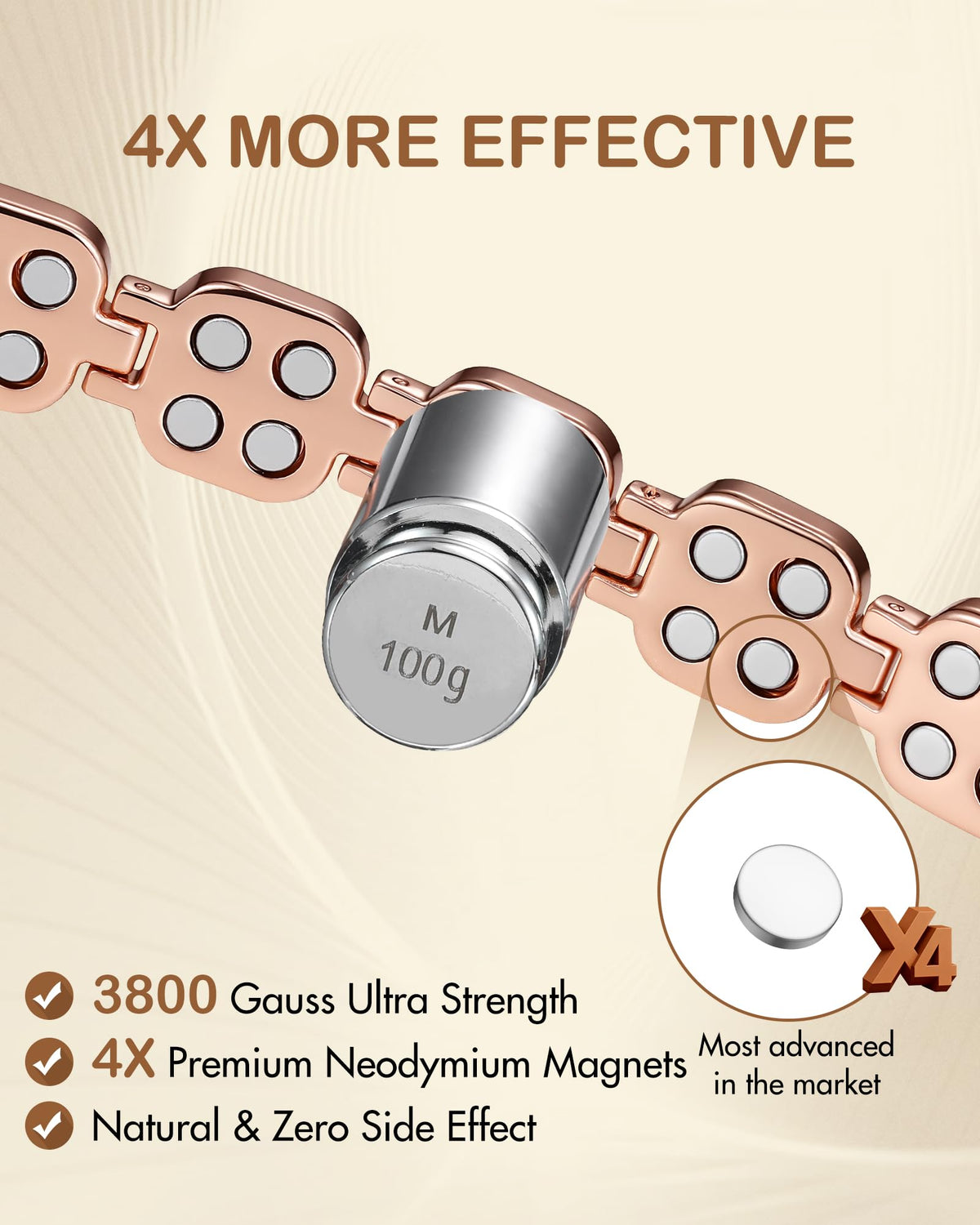 Pure Copper Bracelets for Women, with 3800 Gauss Neodymium Magnets & Dazzling Austrian Cut Crystals Stone