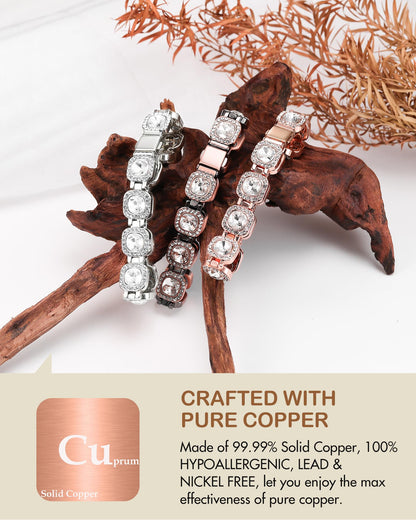 Pure Copper Bracelets for Women, with 3800 Gauss Neodymium Magnets & Dazzling Austrian Cut Crystals Stone