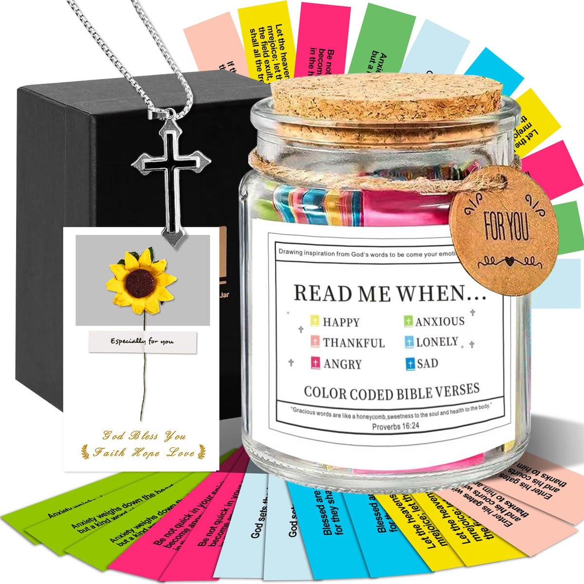 96 Pcs hand-selected Read Me When Bible Verses Jar for Daily Encouragement,Daily Inspiration for Faith and Reflection,Christian Gifts