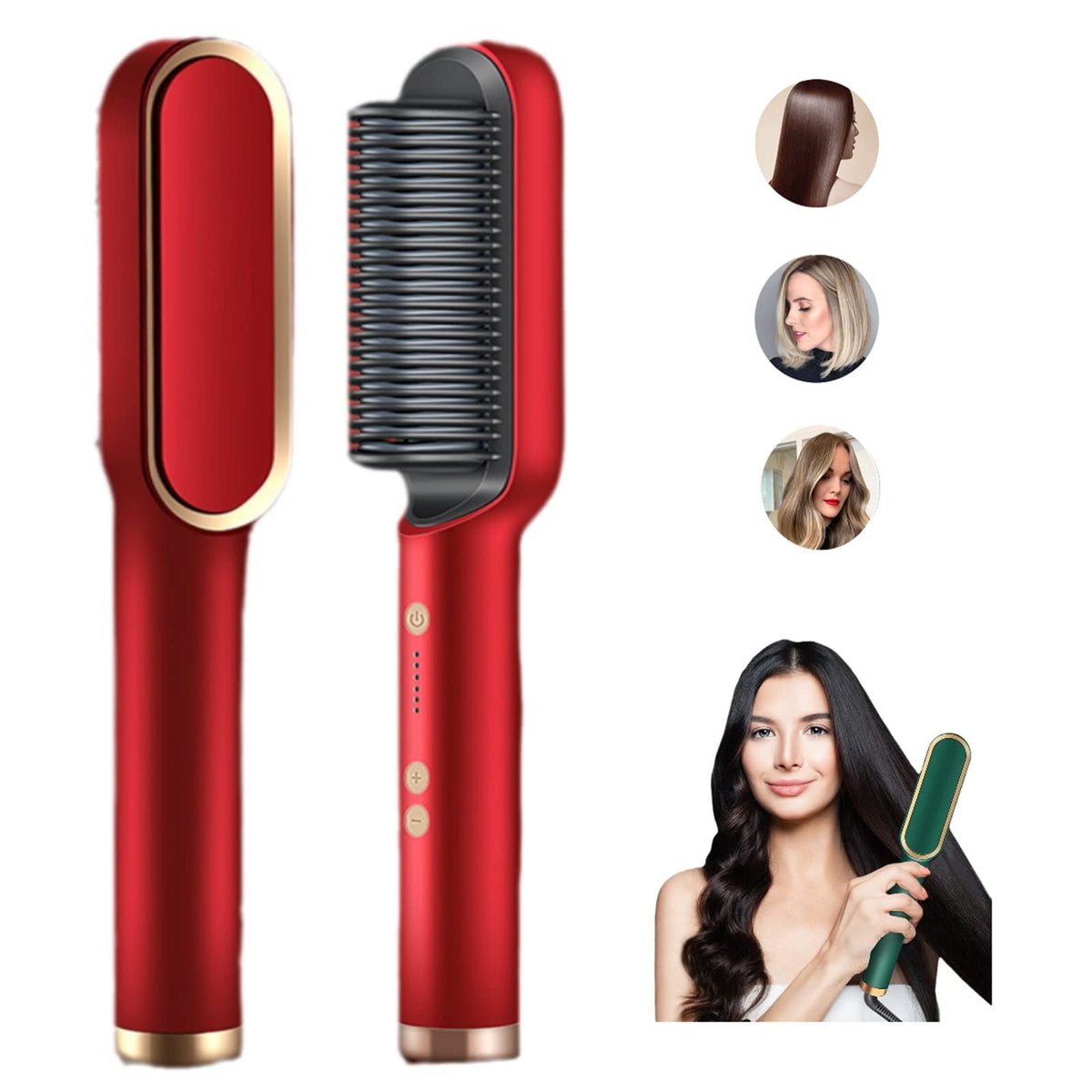 Negative Ion Hair Straightener Styling Comb,Portable Electric Brush and Curler,