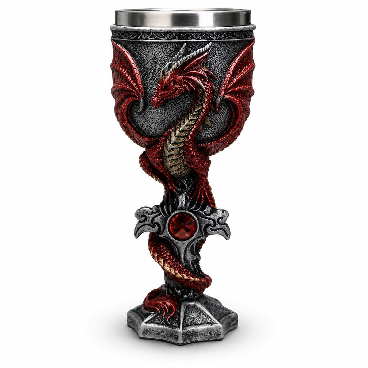 3D Dragon Goblet Wine Glass, 6.8 fl oz Stainless Steel Medieval Gothic Fantasy Stemmed Cup
