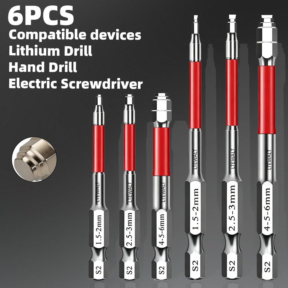 6Pcs Magnetic Hex Driver Bit Set, Multi-Size Hexagonal Shank Nut Driver Bits