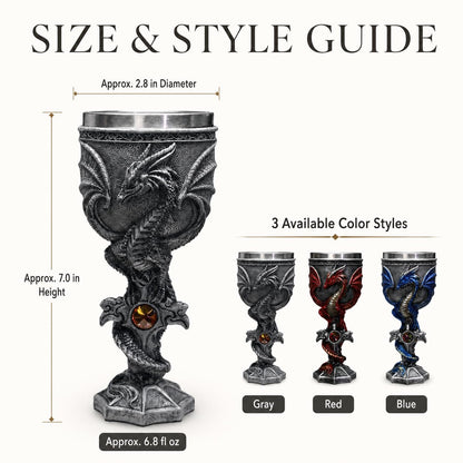 3D Dragon Goblet Wine Glass, 6.8 fl oz Stainless Steel Medieval Gothic Fantasy Stemmed Cup