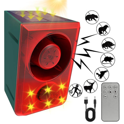Solar Outdoor Motion Sensor Alarm with Flashing Light- Dog Barking & Gunshot Sound 130dB Noise
