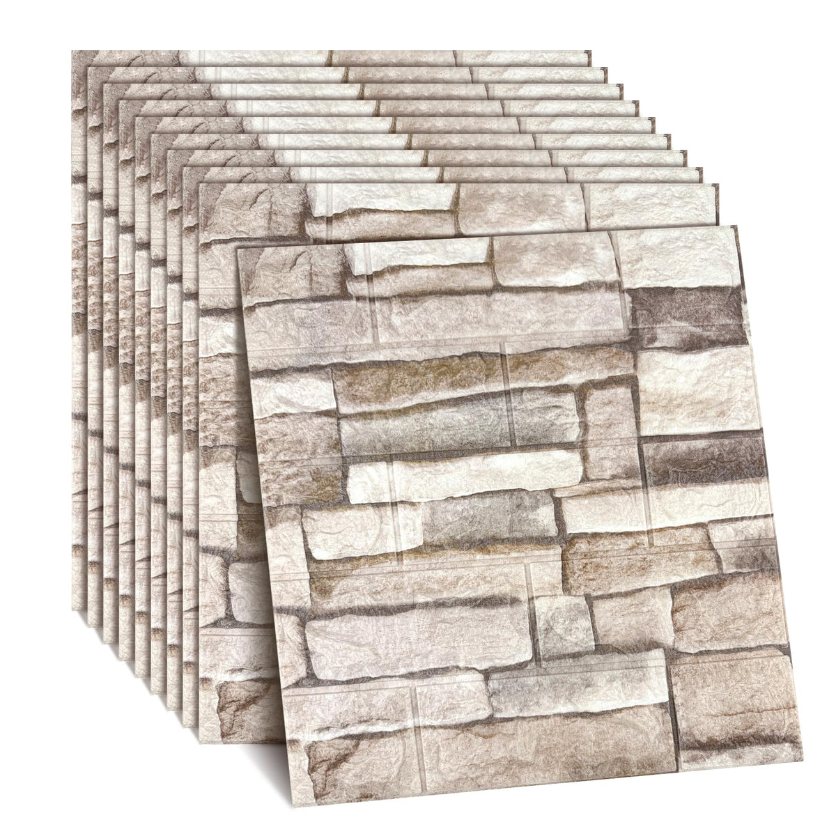 10 Pcs 3D Wall Panels Peel and Stick Foam Faux Stone. Self-Adhesive Wallpaper