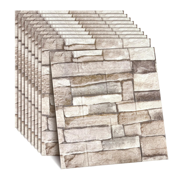 10 Pcs 3D Wall Panels Peel and Stick Foam Faux Stone. Self-Adhesive Wallpaper