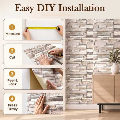 10 Pcs 3D Wall Panels Peel and Stick Foam Faux Stone. Self-Adhesive Wallpaper