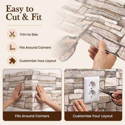 10 Pcs 3D Wall Panels Peel and Stick Foam Faux Stone. Self-Adhesive Wallpaper