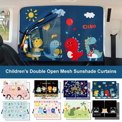 Universal Car Sun Shade Double-Layer Magnetic UV Protection Cute Cartoon Curtain